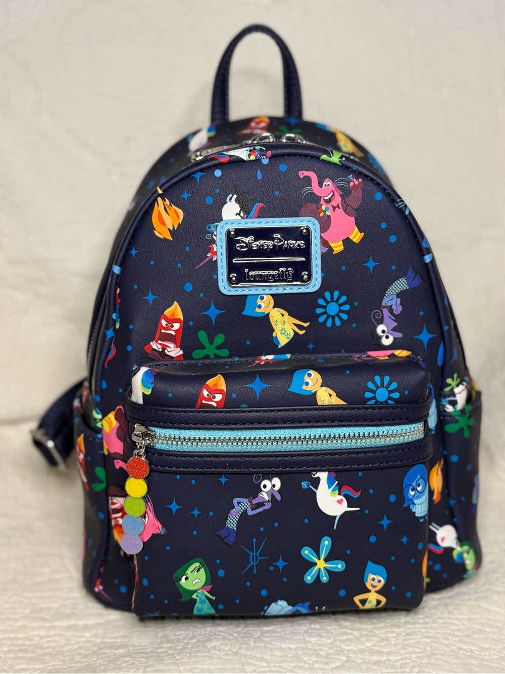 Loungefly Navy Inside Out Kids Mini Backpack with Colorful Character Print
